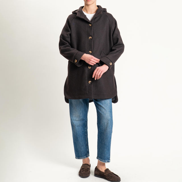 Zeroassoluto-Cappotto misto lana con cappuccio - moro