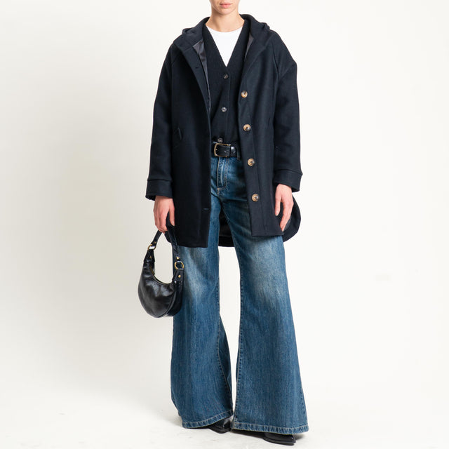 Zeroassoluto-Cappotto misto lana con cappuccio - nero