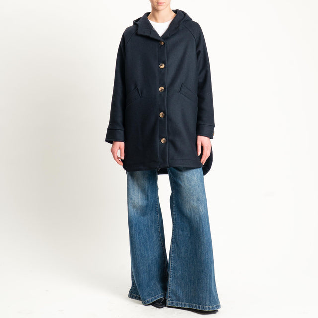 Zeroassoluto-Cappotto misto lana con cappuccio - nero