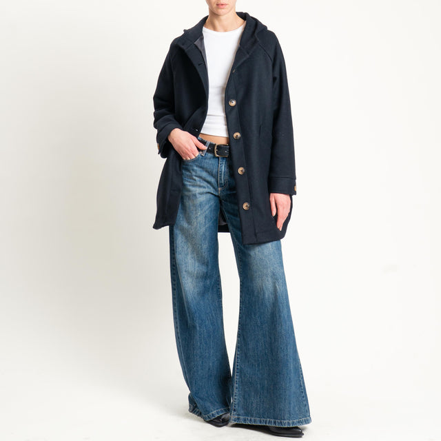 Zeroassoluto-Cappotto misto lana con cappuccio - nero