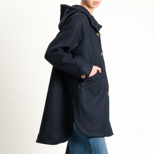 Zeroassoluto-Cappotto misto lana con cappuccio - nero