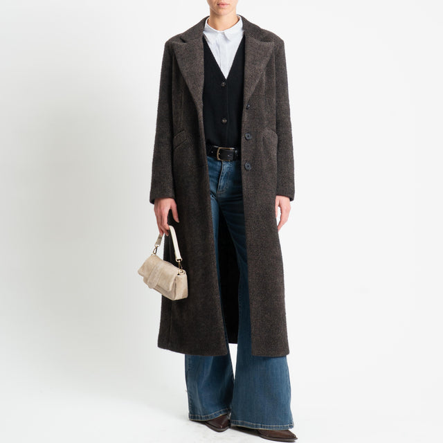 Zeroassluto-Cappotto monopetto ciniglia melange - moro