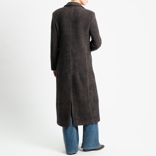 Zeroassluto-Cappotto monopetto ciniglia melange - moro