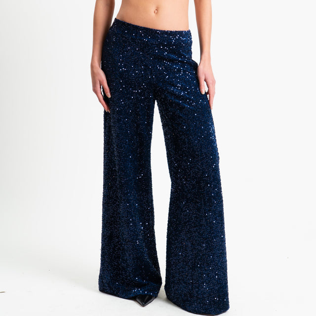 Zeroassoluto-Pantalone elastico in vita con paillettes - blu