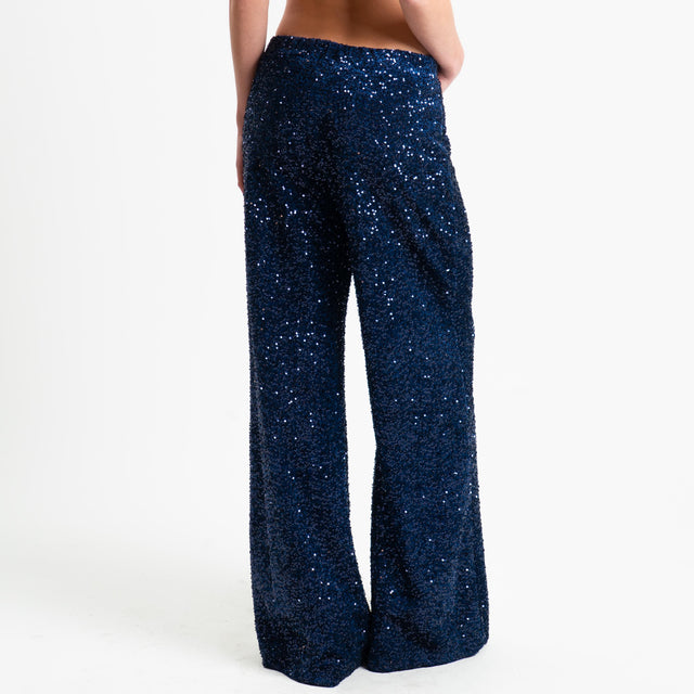 Zeroassoluto-Pantalone elastico in vita con paillettes - blu