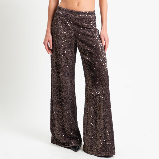 Zeroassoluto-Pantalone elastico in vita con paillettes - moro