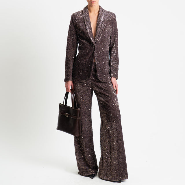 Zeroassoluto-Pantalone elastico in vita con paillettes - moro