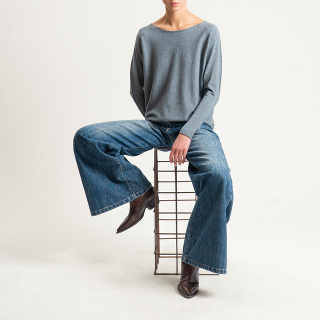 Zeroassoluto-Maglia girocollo spacchi laterali - grigio medio melange