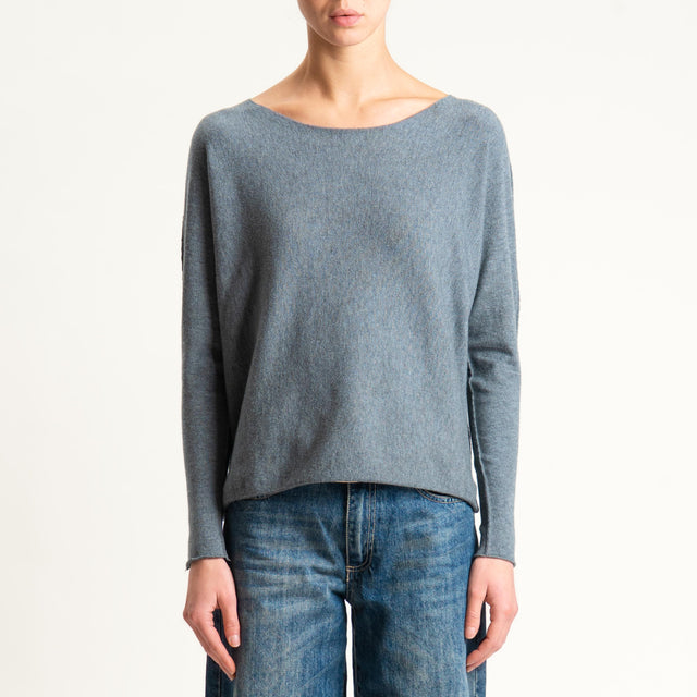 Zeroassoluto-Maglia girocollo spacchi laterali - grigio medio melange