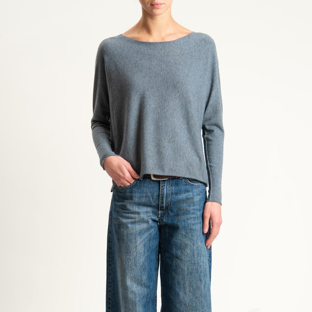 Zeroassoluto-Maglia girocollo spacchi laterali - grigio medio melange