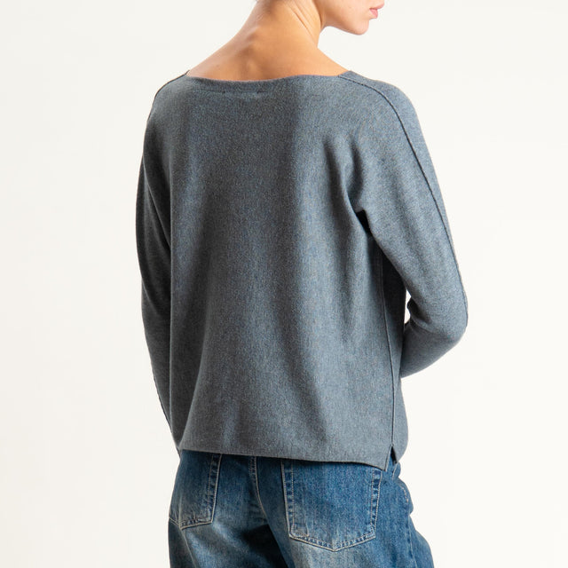 Zeroassoluto-Maglia girocollo spacchi laterali - grigio medio melange