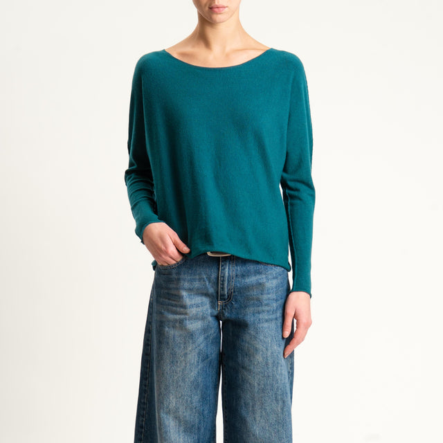 Zeroassoluto-Maglia girocollo spacchi laterali - verde bottiglia