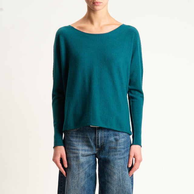 Zeroassoluto-Maglia girocollo spacchi laterali - verde bottiglia