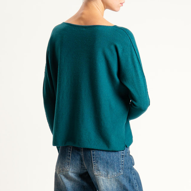 Zeroassoluto-Maglia girocollo spacchi laterali - verde bottiglia