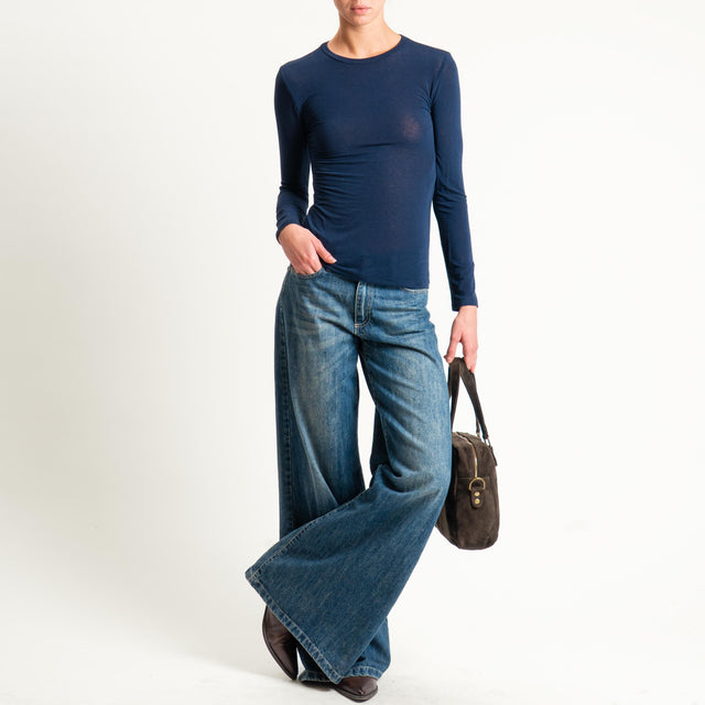 Zeroassoluto-T-shirt sottile girocollo MISTO CASHMERE - blu