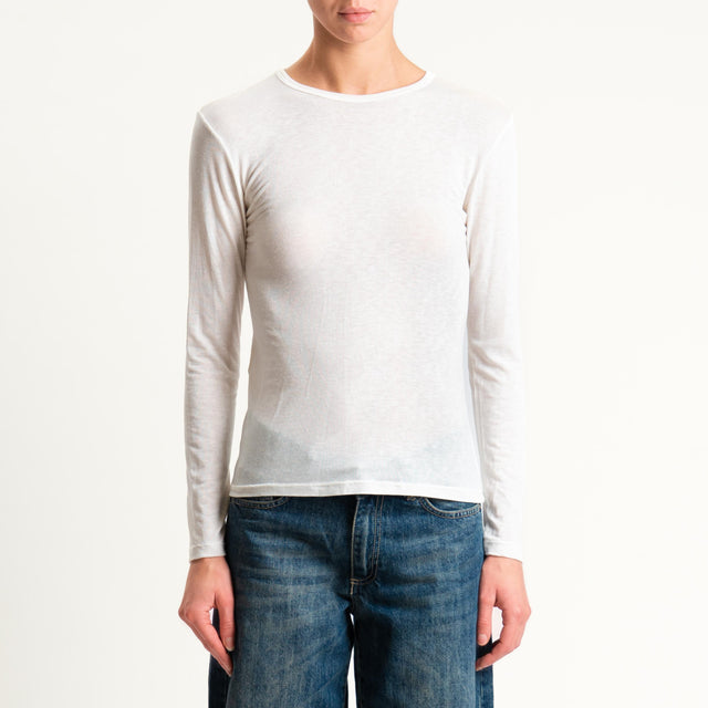 Zeroassoluto-T-shirt sottile girocollo MISTO CASHMERE - burro