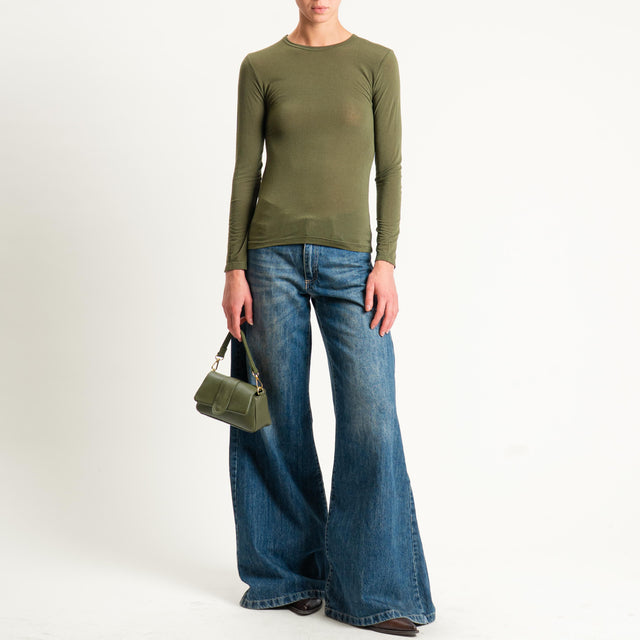 Zeroassoluto-T-shirt sottile girocollo MISTO CASHMERE - militare