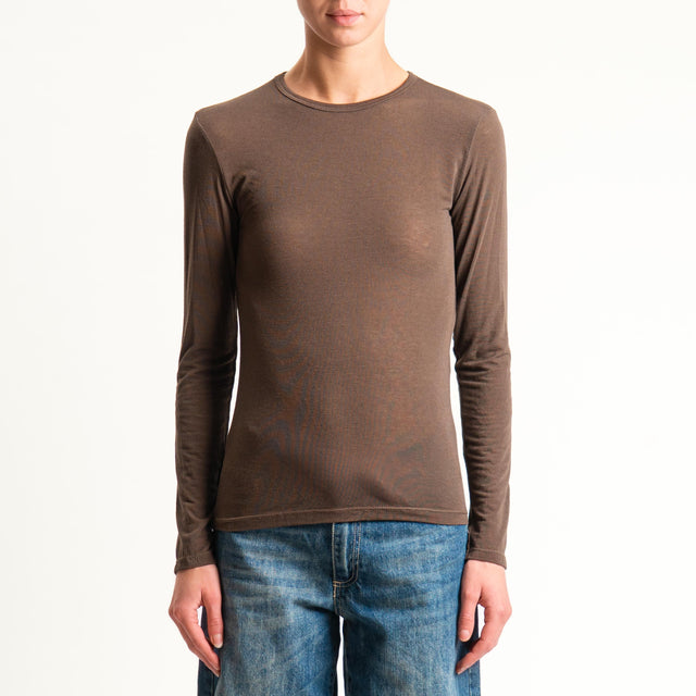 Zeroassoluto-T-shirt sottile girocollo MISTO CASHMERE - moro