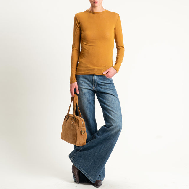 Zeroassoluto-T-shirt sottile girocollo MISTO CASHMERE - mostarda