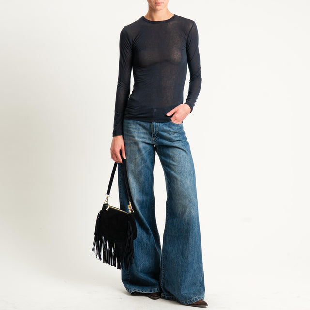 Zeroassoluto-T-shirt sottile girocollo MISTO CASHMERE - nero