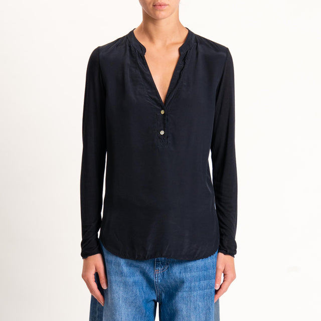 Zeroassoluto-Camicia chester doppio tessuto - nero