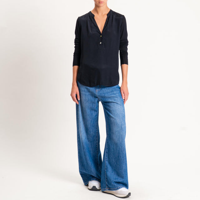 Zeroassoluto-Camicia chester doppio tessuto - nero