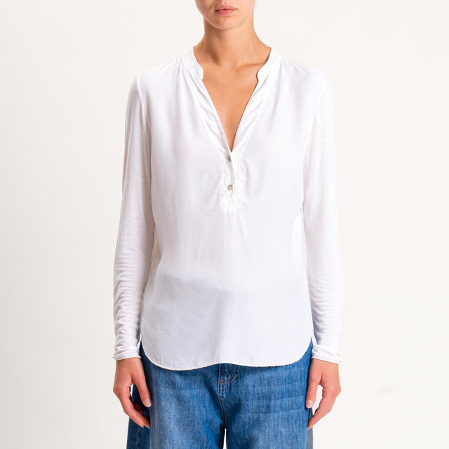Zeroassoluto-Camicia chester doppio tessuto - panna