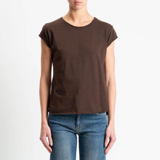 Camiseta Zeroassoluto de media manga con corte sin rematar - marrón oscuro