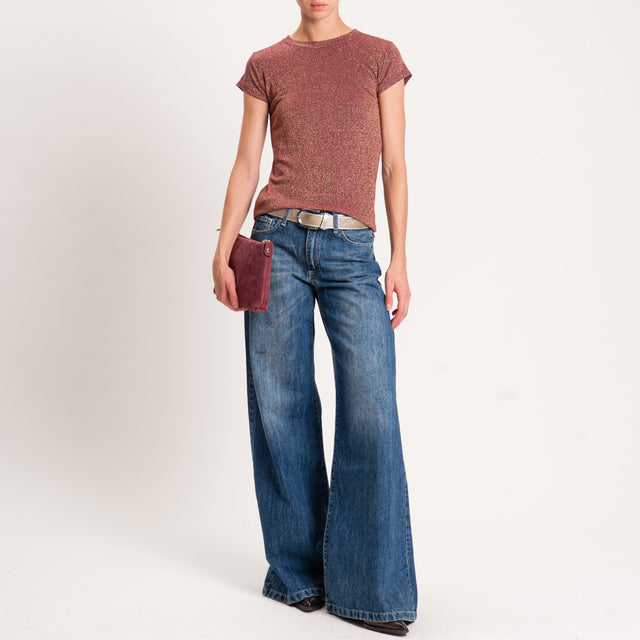 Zeroassoluto-T-shirt lurex a costine - vino