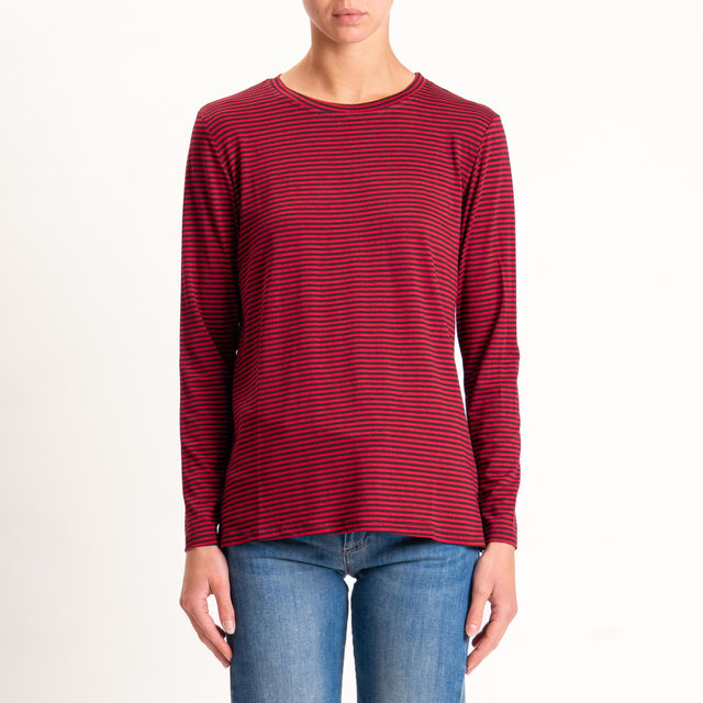 Zeroassoluto-T-shirt girocollo righe in jersey - cherry/nero