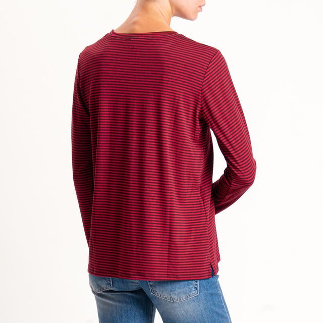 Zeroassoluto-T-shirt girocollo righe in jersey - cherry/nero