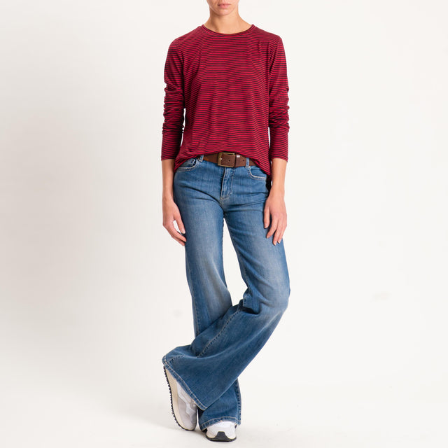 Zeroassoluto-T-shirt girocollo righe in jersey - cherry/nero