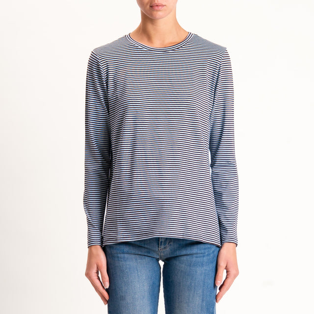 Zeroassoluto-T-shirt girocollo righe in jersey - cielo/moro