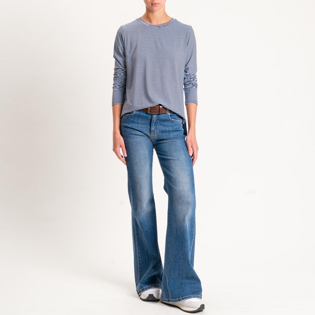 Zeroassoluto-T-shirt girocollo righe in jersey - cielo/moro