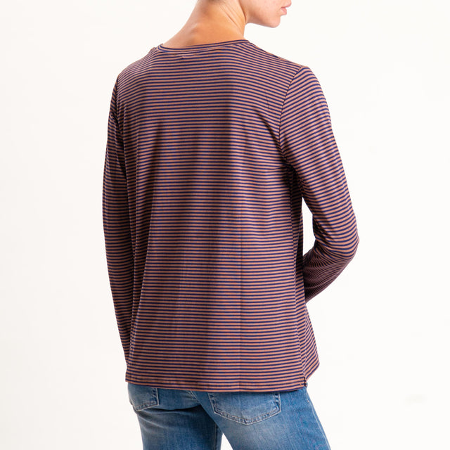 Zeroassoluto-T-shirt girocollo righe in jersey - cuoio/blu