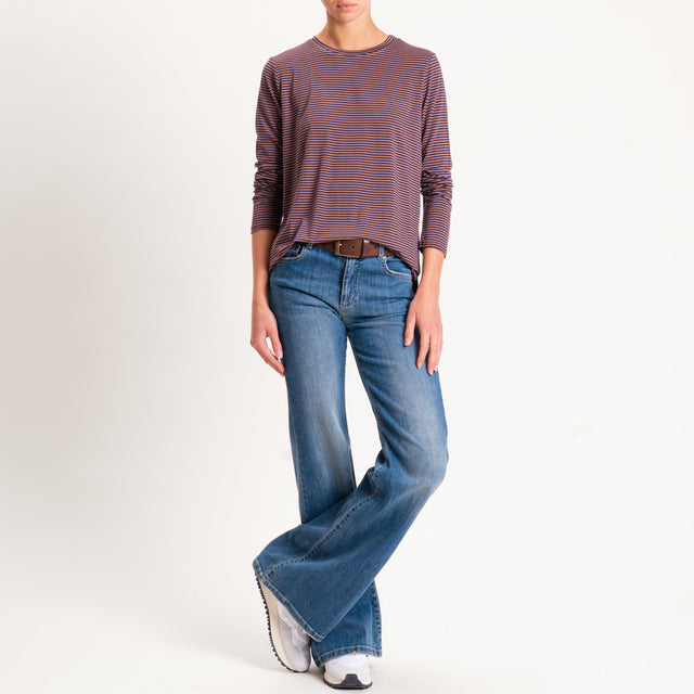 Zeroassoluto-T-shirt girocollo righe in jersey - cuoio/blu