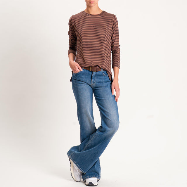 Zeroassoluto-T-shirt girocollo righe in jersey - cuoio/moro