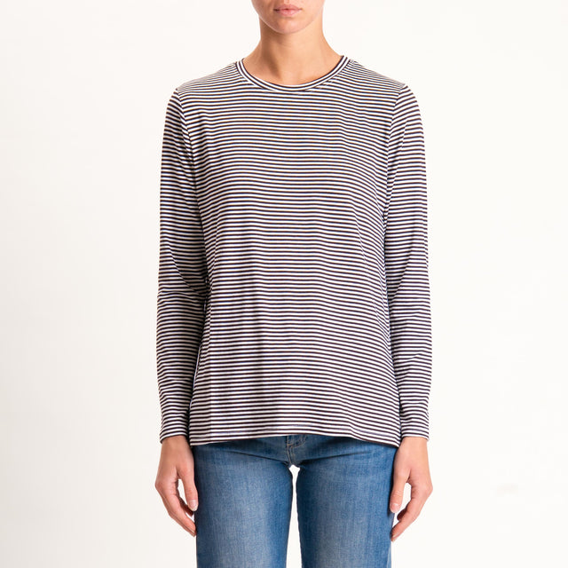 Zeroassoluto-T-shirt girocollo righe in jersey - latte/moro