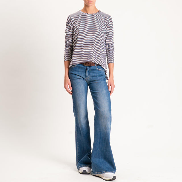 Zeroassoluto-T-shirt girocollo righe in jersey - latte/moro