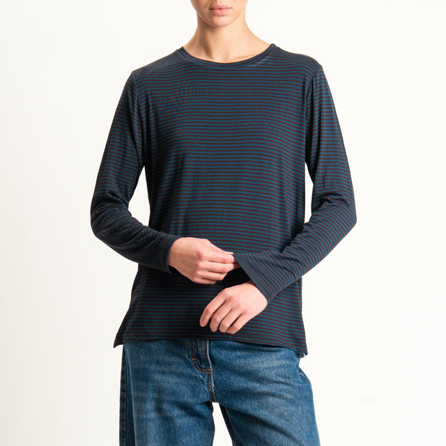 Zeroassoluto-T-shirt girocollo righe in jersey - moro/verde bottiglia