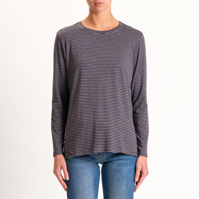 Zeroassoluto-T-shirt girocollo righe in jersey - moro/grigio melange