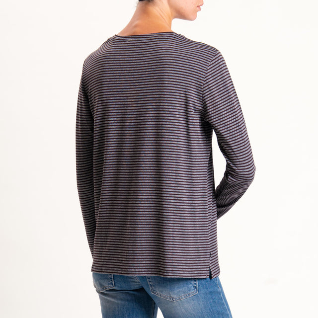 Zeroassoluto-T-shirt girocollo righe in jersey - moro/grigio melange