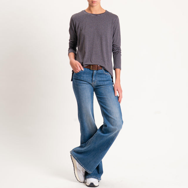 Zeroassoluto-T-shirt girocollo righe in jersey - moro/grigio melange
