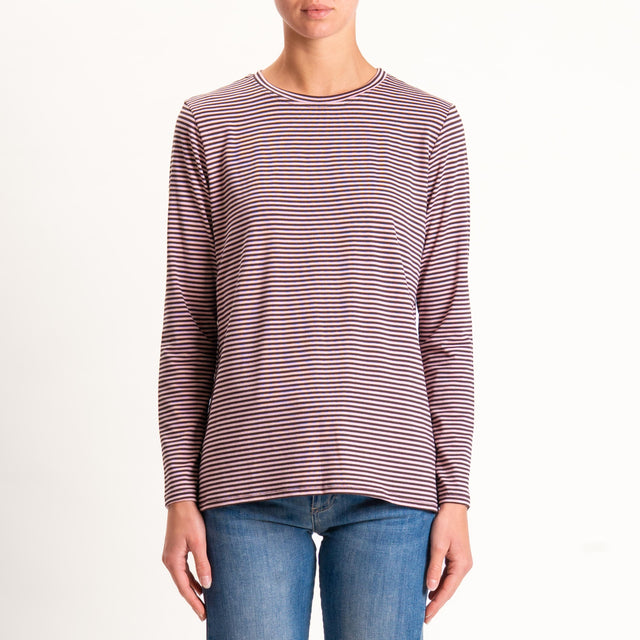 Zeroassoluto-T-shirt girocollo righe in jersey - moro/rosa