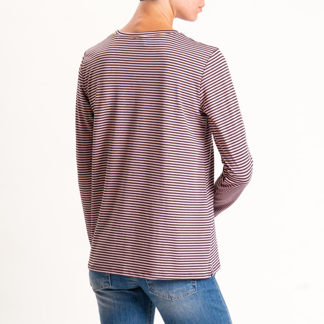 Zeroassoluto-T-shirt girocollo righe in jersey - moro/rosa