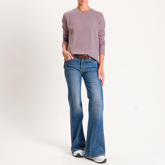Zeroassoluto-T-shirt girocollo righe in jersey - moro/rosa