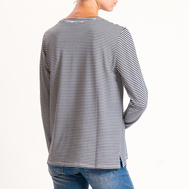 Zeroassoluto-T-shirt girocollo righe in jersey - nero/latte