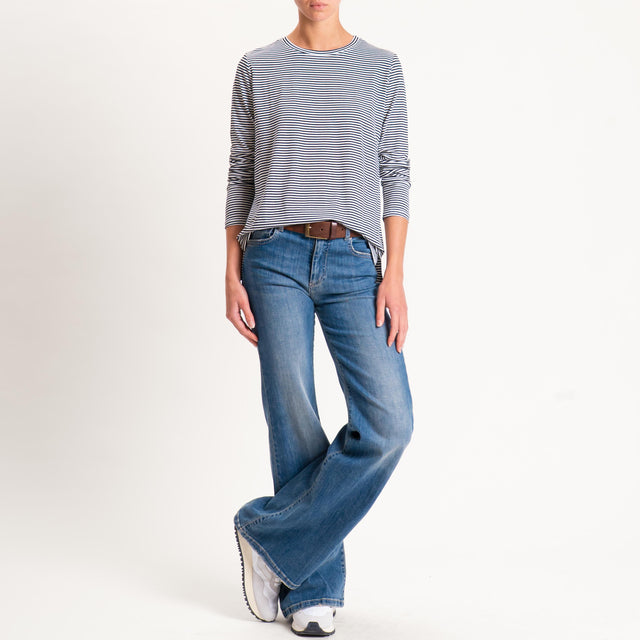 Zeroassoluto-T-shirt girocollo righe in jersey - nero/latte
