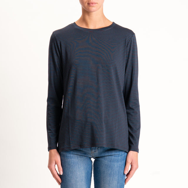 Zeroassoluto-T-shirt girocollo righe in jersey - ottanio/moro