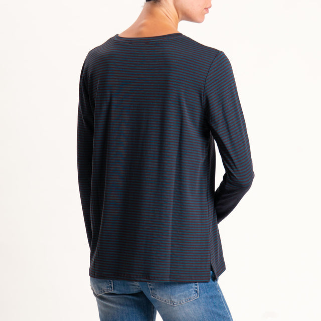 Zeroassoluto-T-shirt girocollo righe in jersey - ottanio/moro